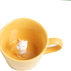 Cat Coffee Cup Hidden Ceramic Animal Inside Mug(yellow)