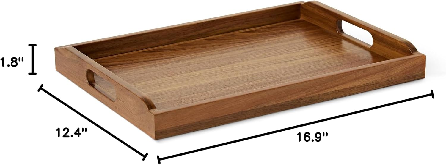 17" x 12" Acacia Wood Decorative Tray Platter - Image 8