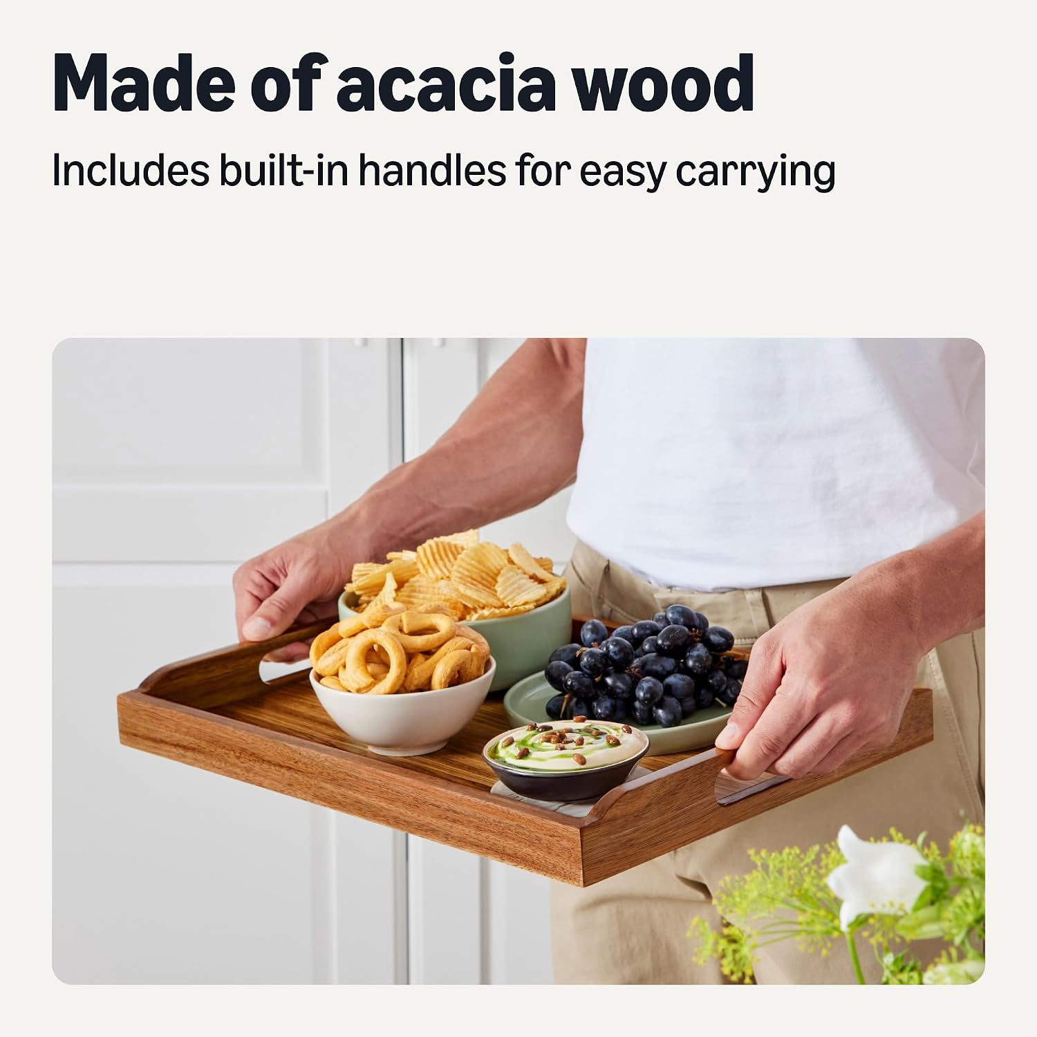 17" x 12" Acacia Wood Decorative Tray Platter - Image 3