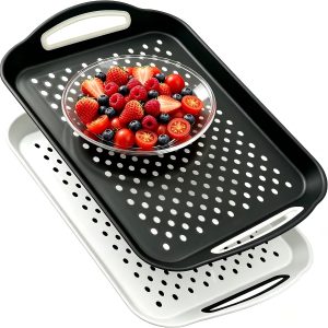 2 Pack Large Nonslip Serving Tray (Black & White)